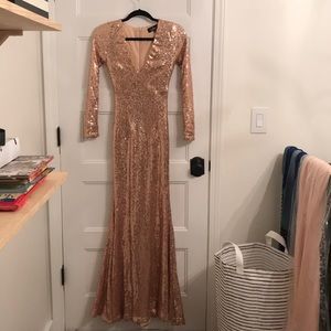Long rose gold sequin dress